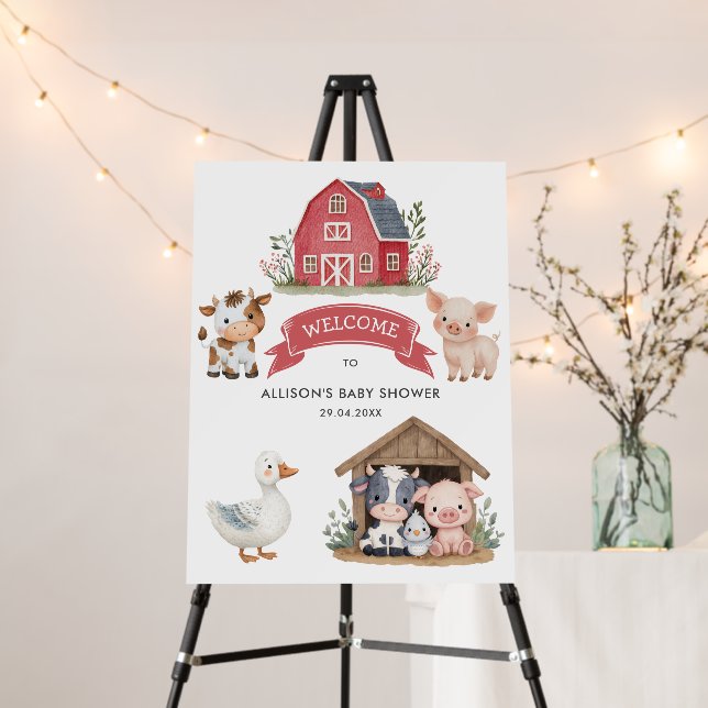 Cute Farm Animals Pig Cow Baby Shower Foam Board (In Situ (Stand))