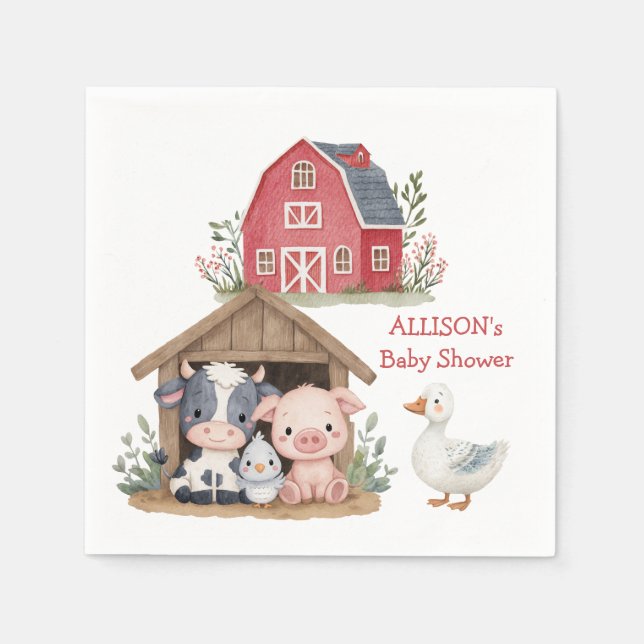 Cute Farm Animals Pig Cow Baby Shower Napkins (Front)
