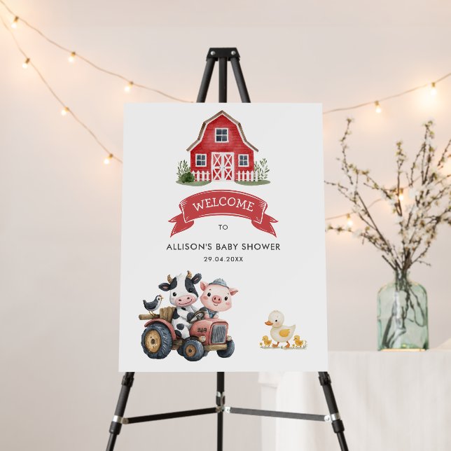 Cute Farm Animals Pig Cow Barnyard Baby Shower Foam Board (In Situ (Stand))