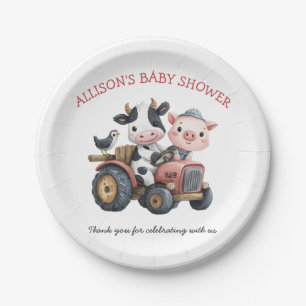 Cute Farm Animals Pig Cow Barnyard Baby Shower Paper Plates