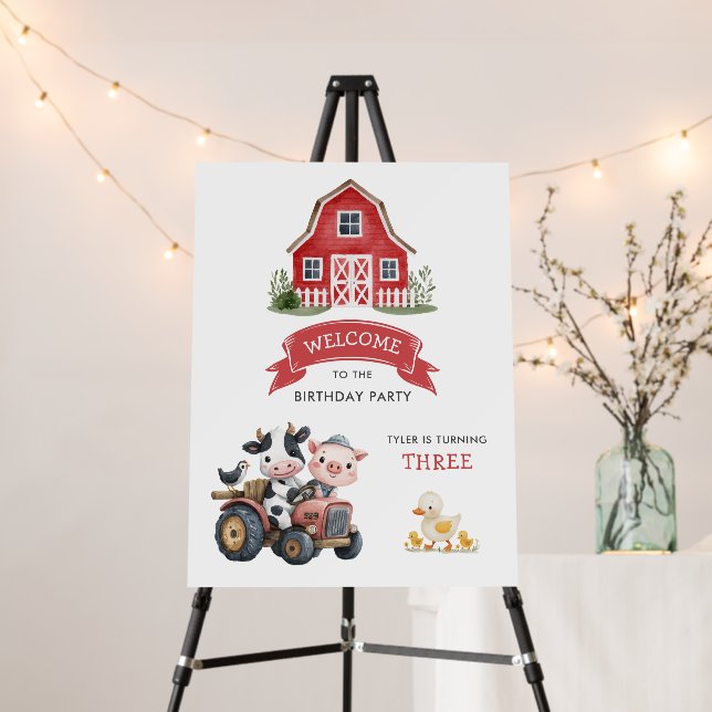 Cute Farm Animals Pig Cow Barnyard Birthday Party Foam Board (In Situ (Stand))