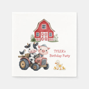 Cute Farm Animals Pig Cow Birthday Party Napkins