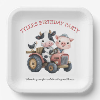 Cute Farm Animals Pig Cow Birthday Party Paper Plates