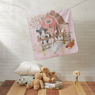 Cute Farm Animals Pink Baby Blanket