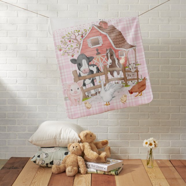Cute Farm Animals Pink Baby Blanket (In Situ)