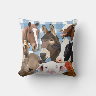 Cute Farm Animals Portrait Throw Pillow