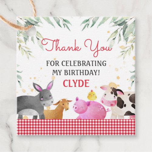 Cute Farm Animals Red Gingham Thank You Favor Tags