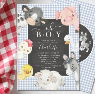 Cute Farm Animals Shower Invitation