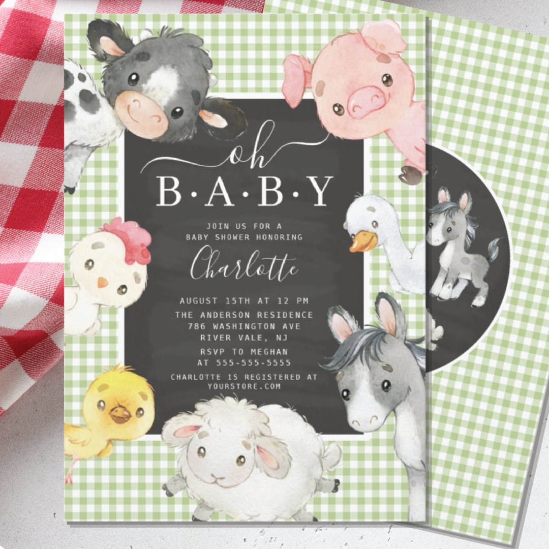 Cute Farm Animals Shower Invitation