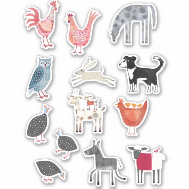 Cute Farm Animals Sticker (Front)