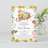 Cute Farm Animals Sunflower Greenery Baby Shower   Invitation (Standing Front)