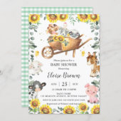 Cute Farm Animals Sunflower Greenery Baby Shower   Invitation (Front/Back)