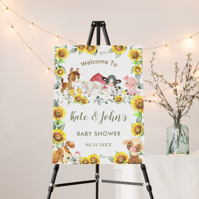 Cute Farm Animals Sunflower Greenery Baby Welcome  Foam Board (In Situ (Stand))