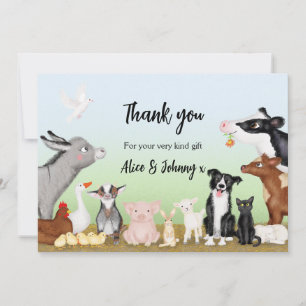 Cute farm animals thank you card (large)