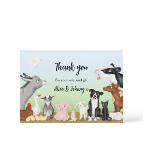 Cute farm animals thank you card (small)