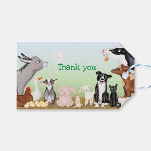 Cute farm animals thank you gift tag