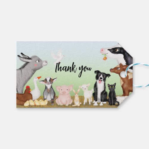 Cute farm animals thank you gift tag