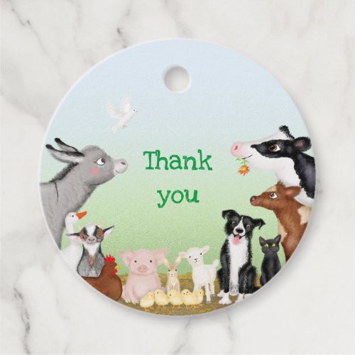 Cute farm animals thank you party favor tag