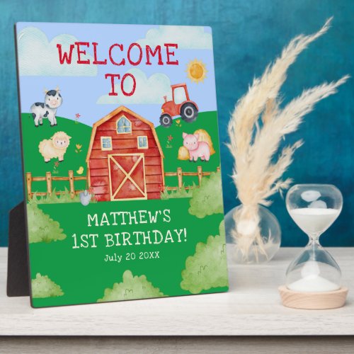 Cute Farm Animals Themed 1st Birthday Welcome  Plaque
