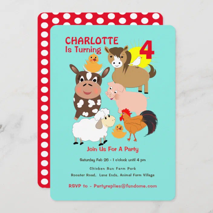 Farm Cow Pig Animals Theme Invitation Card For Kids Birthday Party Decoration 