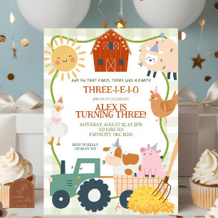 Cute Farm animals Three-I-E-I-O birthday invitatio Invitation