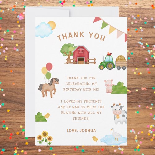 Cute Farm Animals Tractor Barn Birthday Thank you 