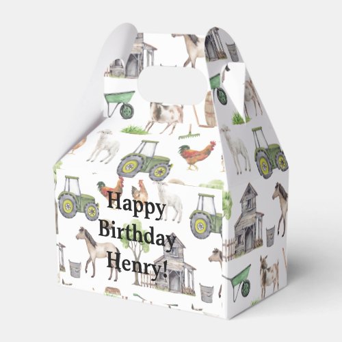 Cute Farm Animals Tractors Name Happy Favor Boxes