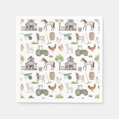 Cute Farm Animals Tractors Theme  Napkins