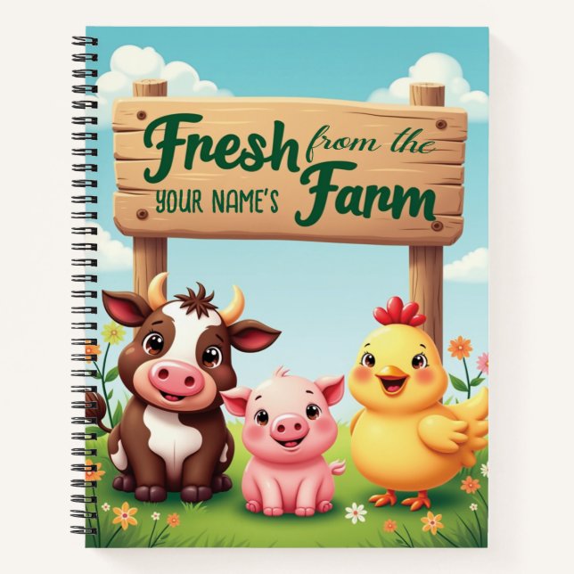 Cute Farm Animals Under Farm Sign Notebook (Front)