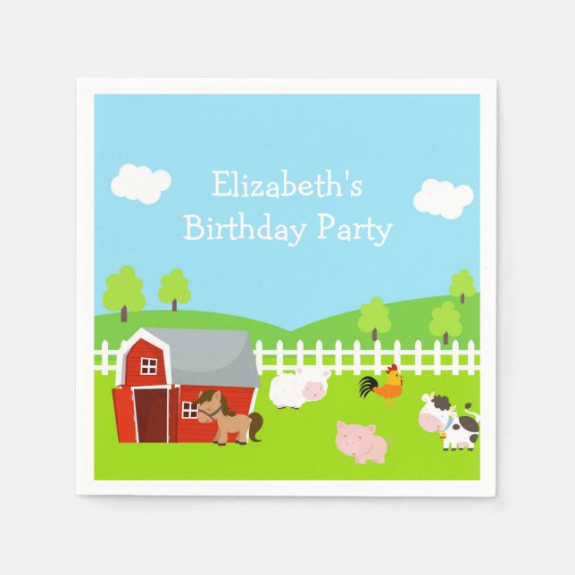 Cute Farm Animals Unisex Birthday Napkins (Front)