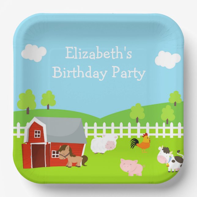 Cute Farm Animals Unisex Birthday Paper Plates (Front)