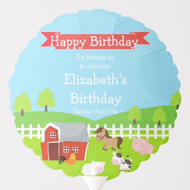 Cute Farm Animals Unisex Birthday Party Balloon (Front)