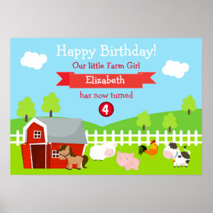 Cute Farm Animals Unisex Birthday Poster