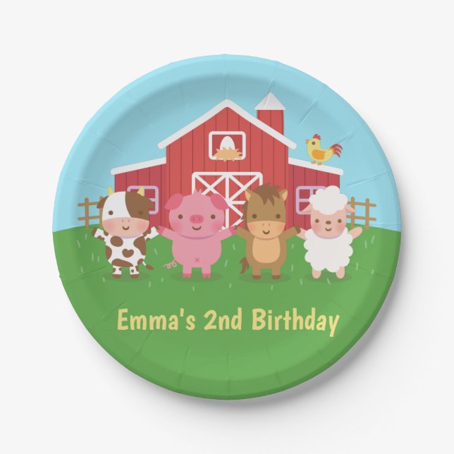 Cute Farm Barn Animals Kids Party Supplies Paper Plates (Front)