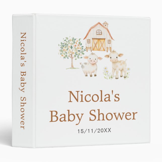 Cute Farm Barn Cows Baby Shower Photo Album 3 Ring Binder (Front/Spine)
