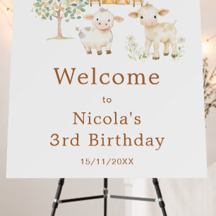 Cute Farm Barn Cows Birthday Welcome Sign