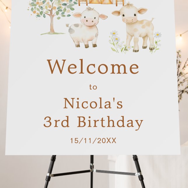 Cute Farm Barn Cows Birthday Welcome Sign (In Situ (Stand))