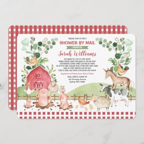 Cute Farm Barnyard Animals Baby Shower By Mail Invitation