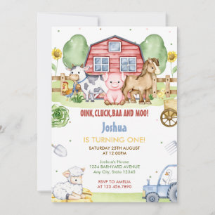 Cute Farm Barnyard Animals Birthday Party Invitation
