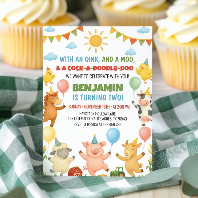Cute Farm Barnyard Animals Kids Birthday Party Invitation (Creator Uploaded)