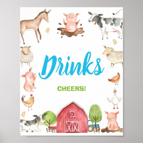 Cute Farm Barnyard Party Drinks Cheers Tabletop  Poster