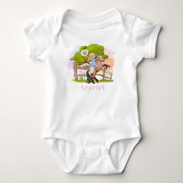 Cute Farm Blond Girl Baby Shower Bodysuit (Front)