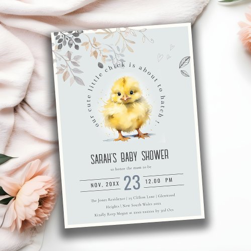 Cute Farm Chick Blue Boy Floral Baby Shower Invitation