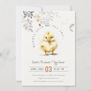 Cute Farm Chick Blush Floral Easter Egg Hunt Invitation