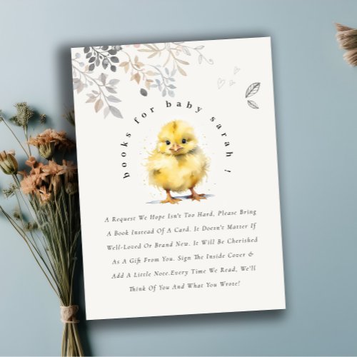 Cute Farm Chick Floral Books For Baby Shower Enclosure Card