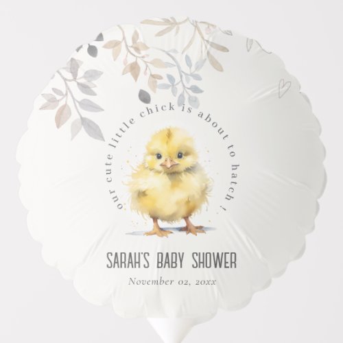 Cute Farm Chick Watercolor Floral Baby Shower Balloon