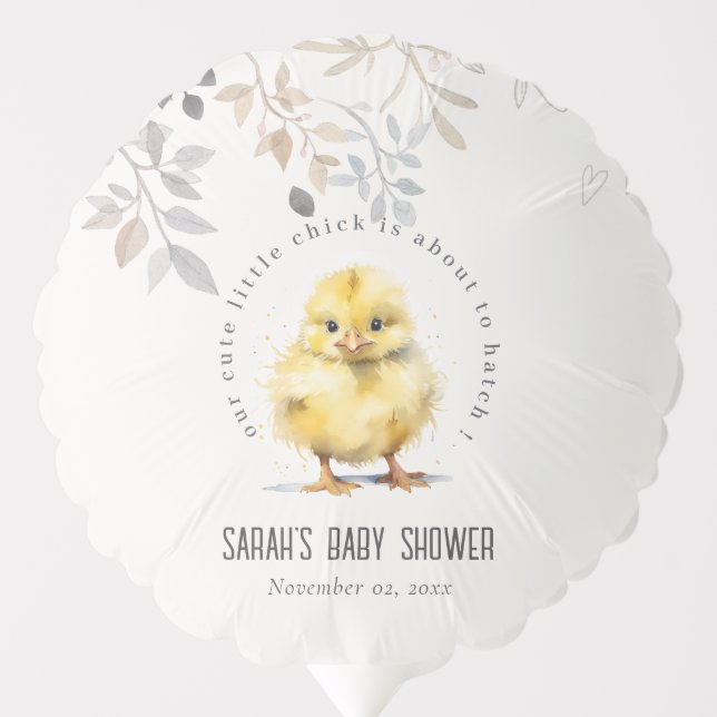 Cute Farm Chick Watercolor Floral Baby Shower Balloon (Front)