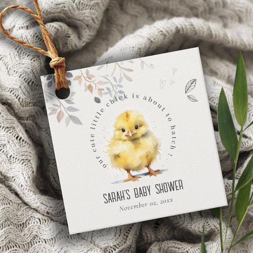 Cute Farm Chick Watercolor Floral Baby Shower Favor Tags