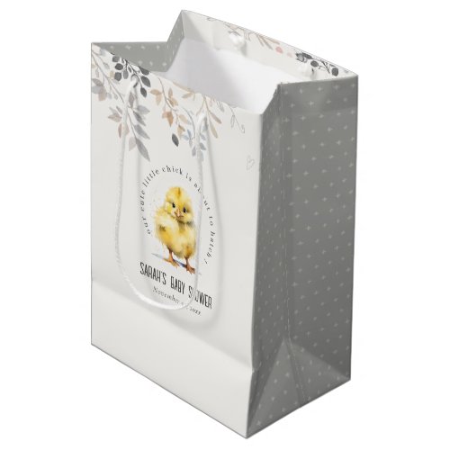 Cute Farm Chick Watercolor Floral Baby Shower Medium Gift Bag