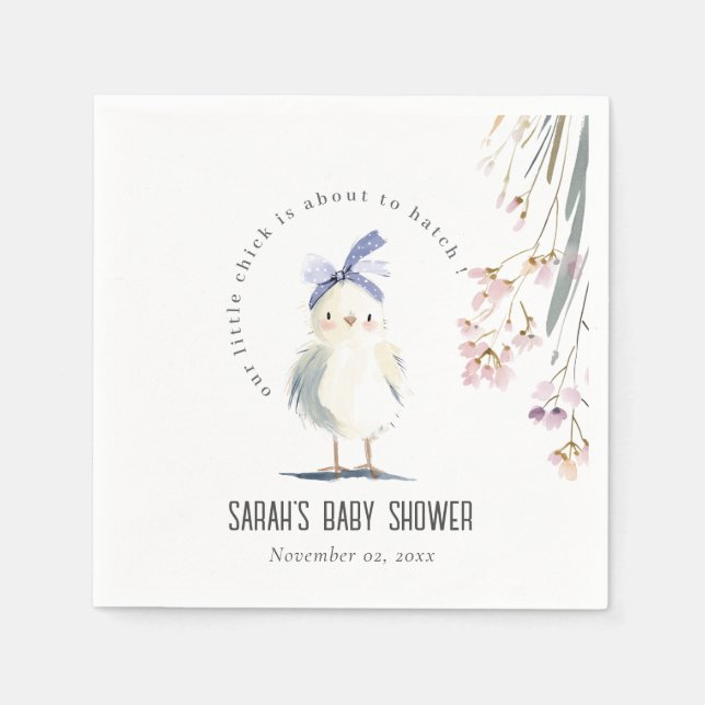 Cute Farm Chick Watercolor Floral Baby Shower Napkins (Front)